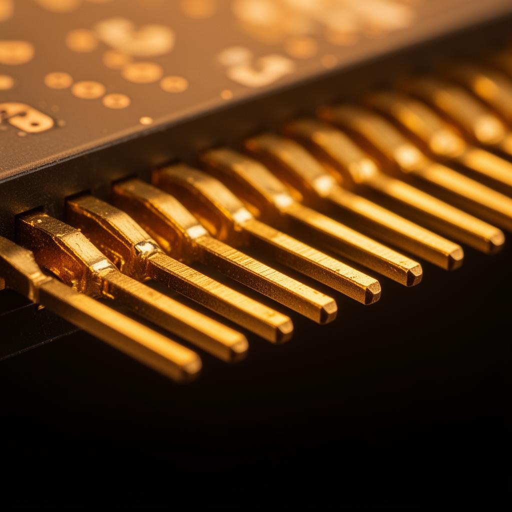 Gold-plated PCB edge connector closeup